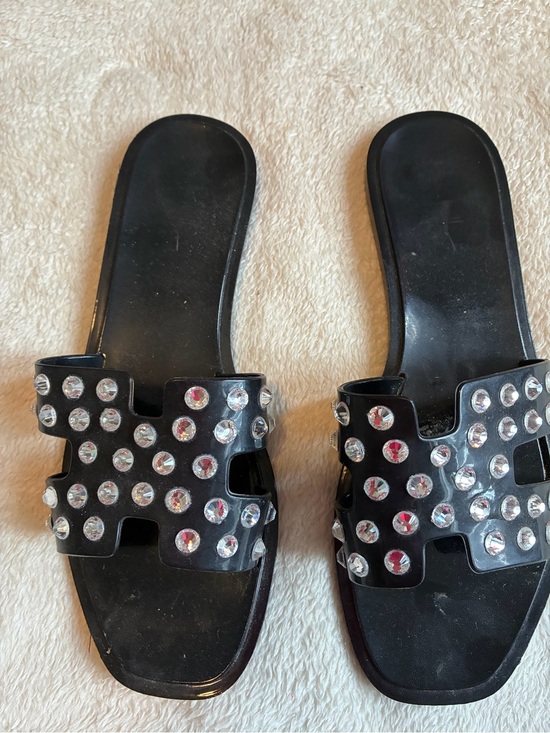 Nicole Miller Shoes - Nicole Miller Black Slide Sandals with Crystal Studs